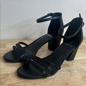 New Black Ankle Strap Heels rhinestone strap 7.5